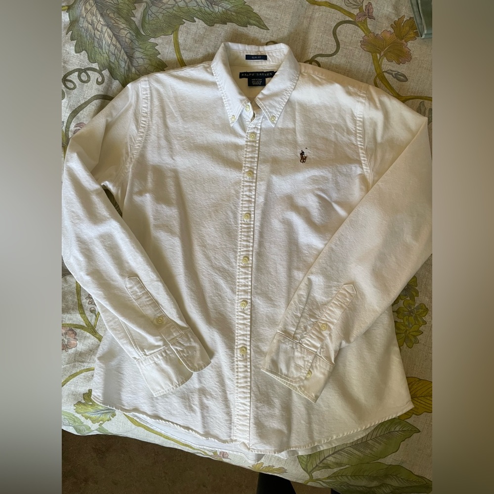 EUC Ralph Lauren slim fit women’s white cotton Oxford button down sz 12